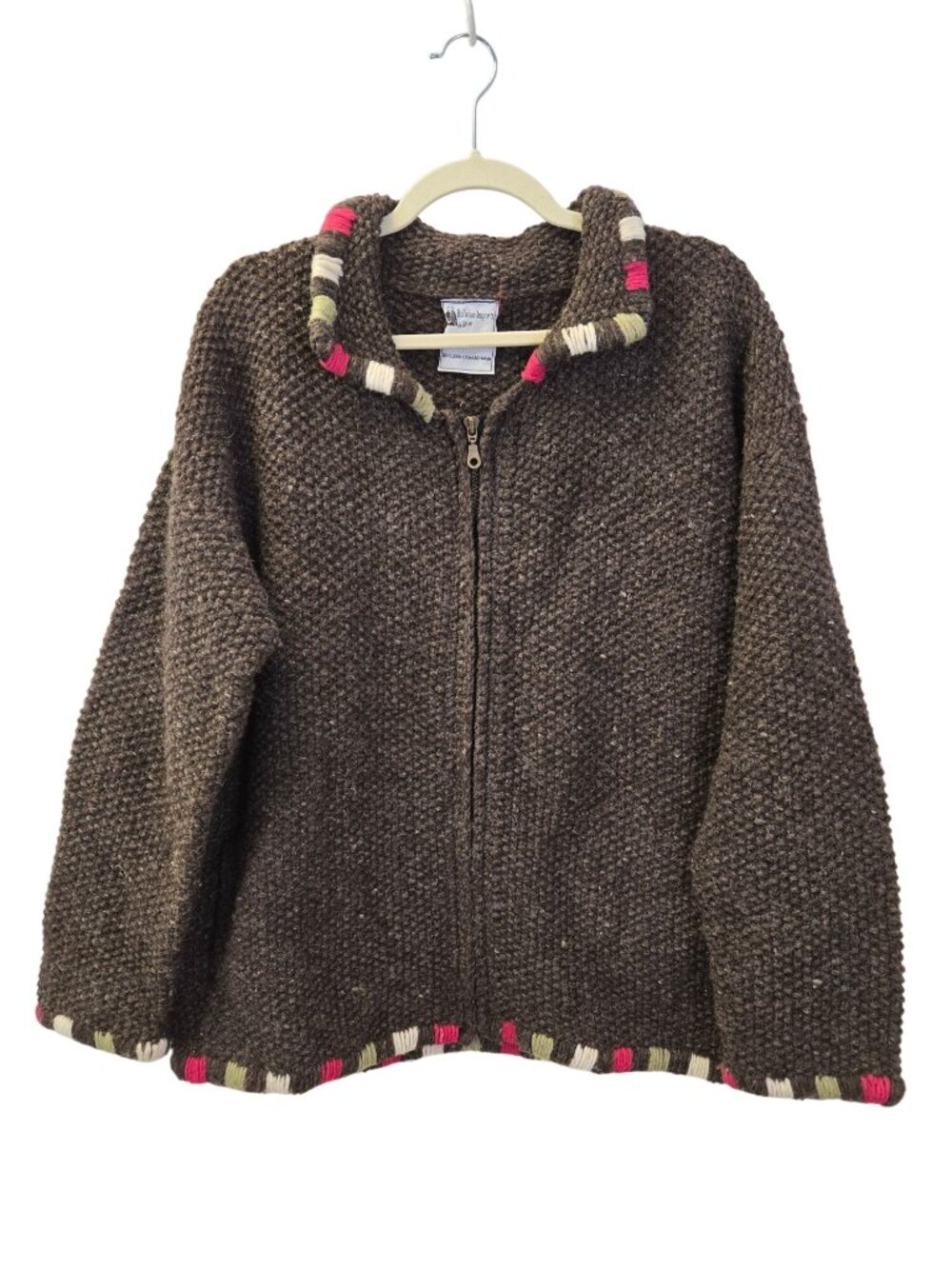 Bolivian Imports by Lucy 100% Wool Handmade Zip Cardigan Sweater Size 3XL (est)
